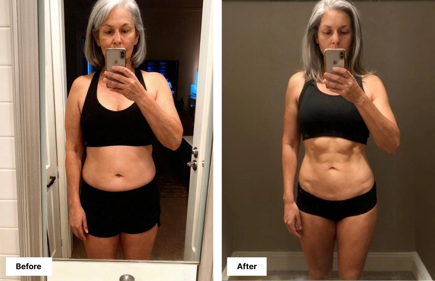 Hume Pod before-and-after comparison showing body composition change over several months